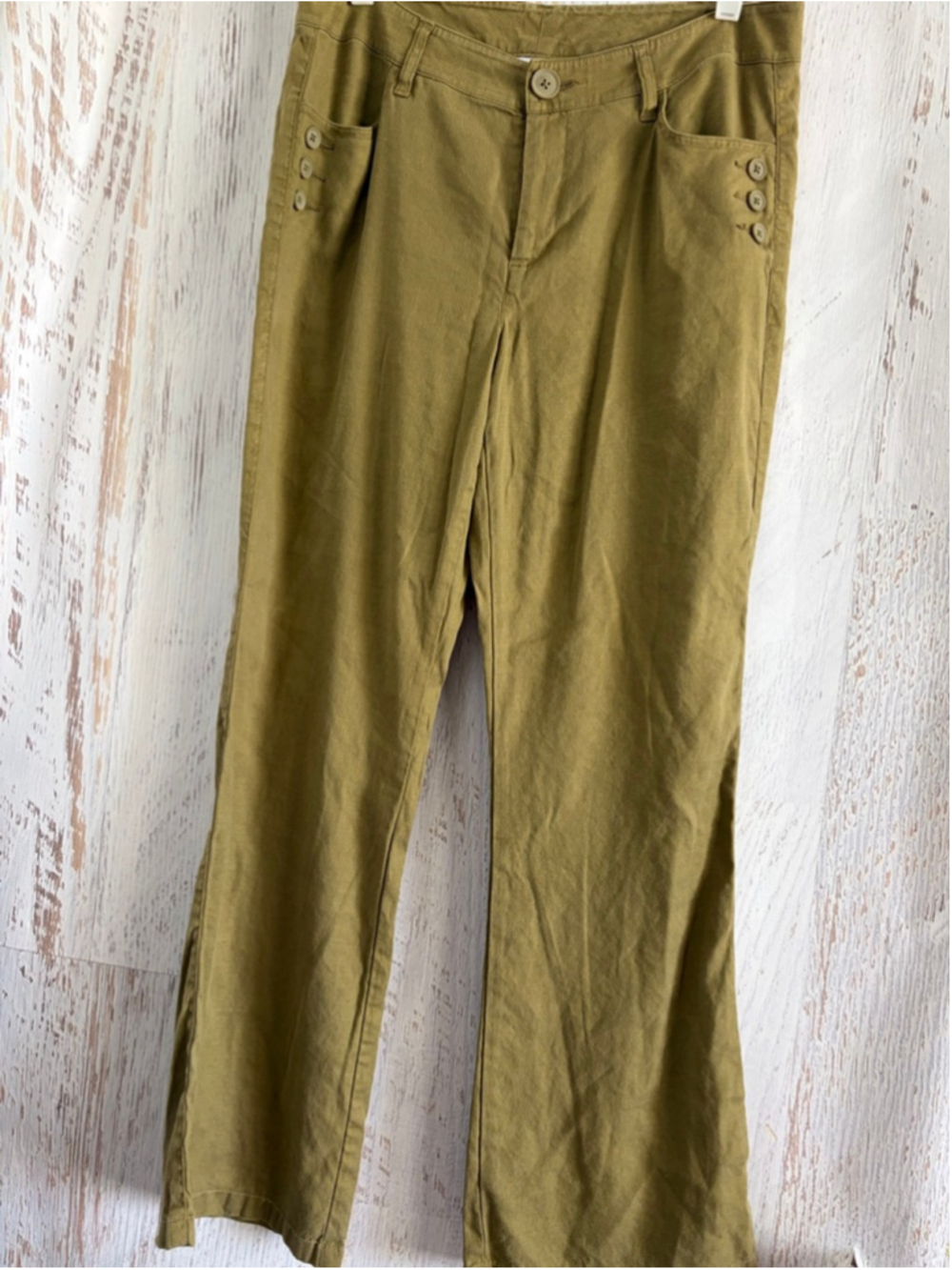 Women's Cabi Olive Green Boot Cut & Flare Linen Blend Pants Size 10